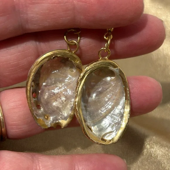 Elegant Gold Abalone Shell Earrings - Picture 1 of 6